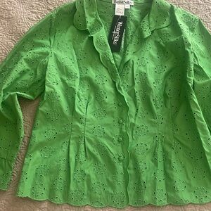 WinterSilks Vibrant Green Eyelet Blouse/jacket NWT